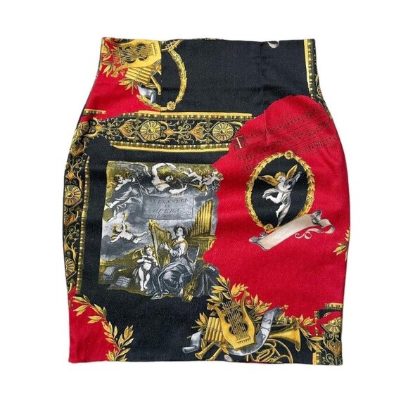 90s Y2K Vintage Cherub Novelty Print Skirt Baroque Opera Classical Bodycon. - Picture 1 of 5